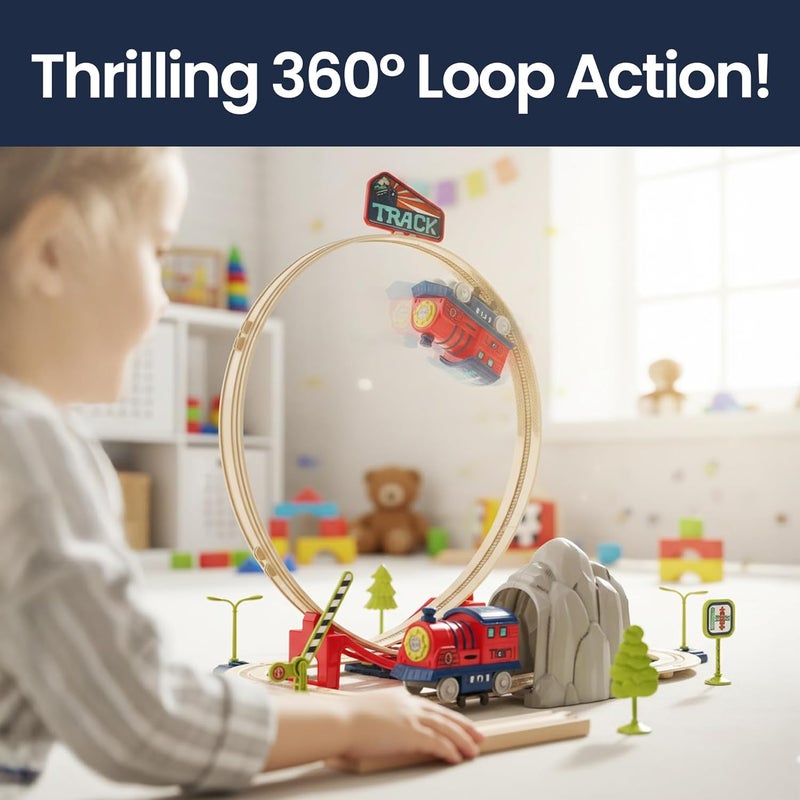 Atlasonix Train Toys for Toddlers 3-5 | Electric Train Set for Kids - Toy Train, Railway Station with Loop, Bridge & Signs - Montessori Educational Fun Trains Toy for Boys Girls Birthday Gift - Image 4